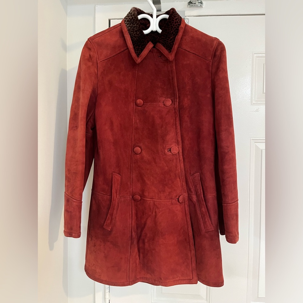 Vintage Robrik Italy Women's Double-Breasted Rust Red Suede Shearling Coat